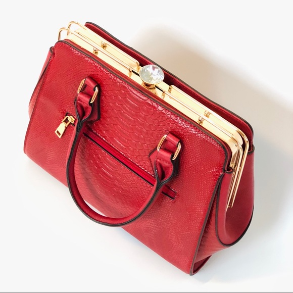 Isabelle Handbags - Isabelle Red Faux Reptile Handbag Vegan Leather